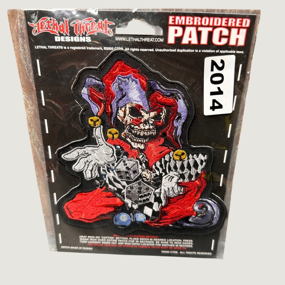 NEW Lethal Threat Designs Skull Jester Clown Embroidered Patch Biker Gothic Red